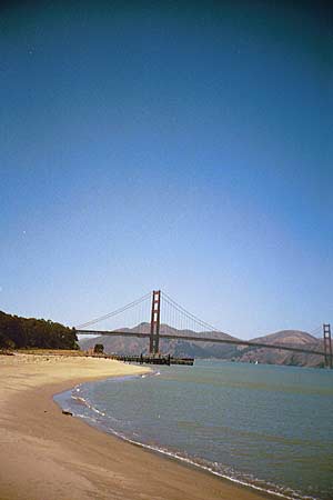 beach and the golden gate bridge, san francisco, july 2002